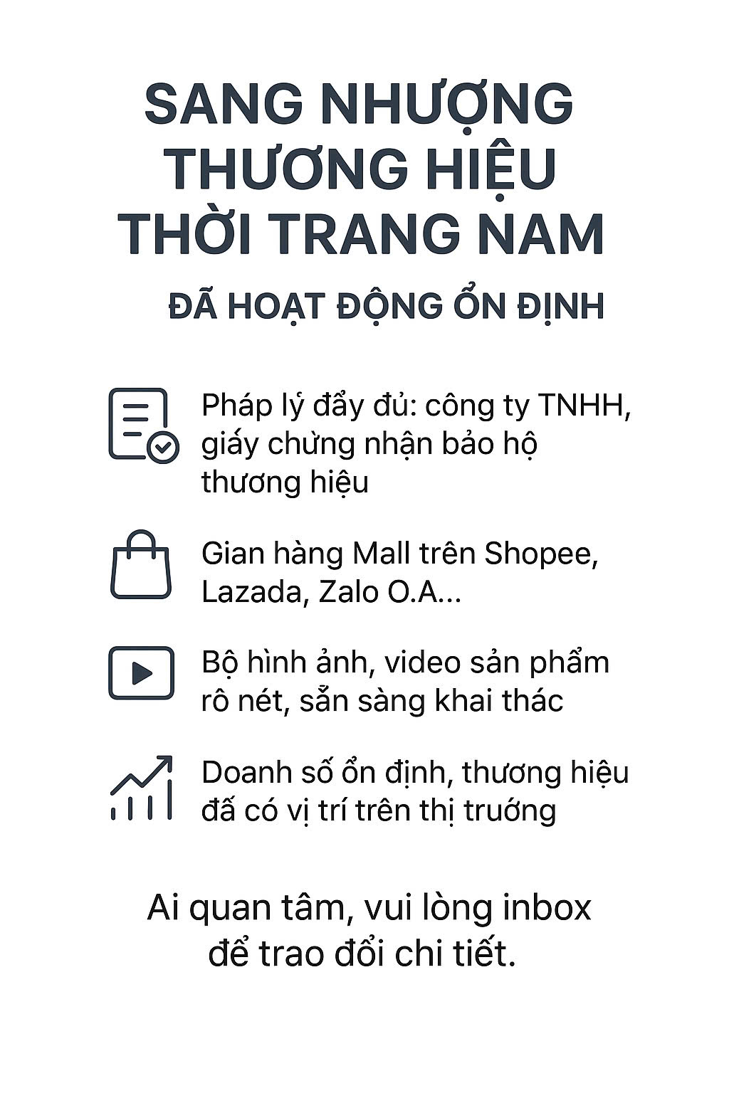 📢 Sang nhượng thương hiệu thời trang nam đã hoạt động ổn định